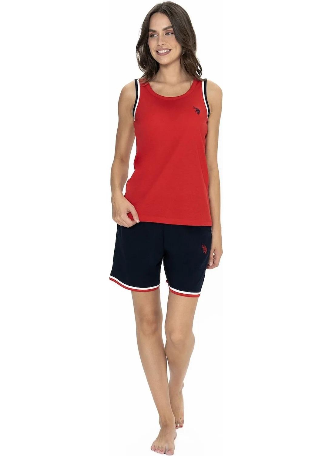 U.S. Polo Assn. 20005 Women's Thick Strappy Crew Neck Shorts Pajama Set-Red