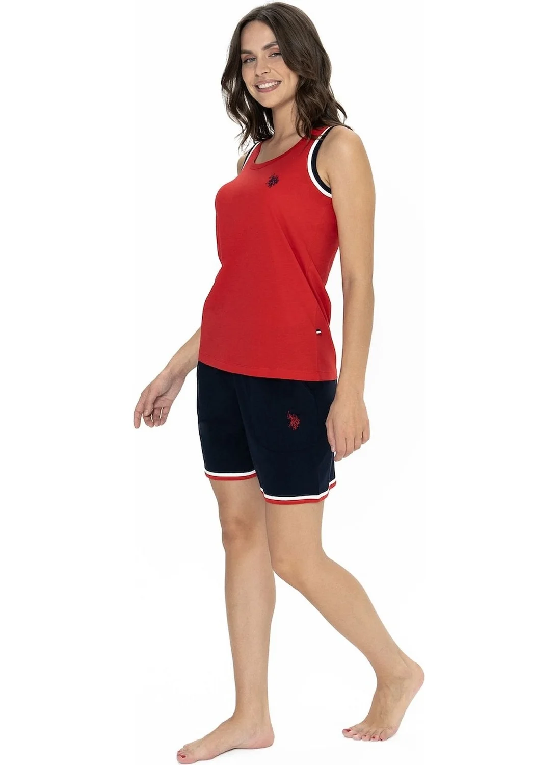 U.S. Polo Assn. 20005 Women's Thick Strappy Crew Neck Shorts Pajama Set-Red