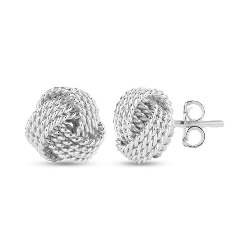 Lecalla 925 Sterling Silver Love-Knot Stud Earrings Jewelry Valentines Day Gifts Italian Design Diamond-Cut Twisted Wire Love Knot Earring For Women 8Mm - Image 1