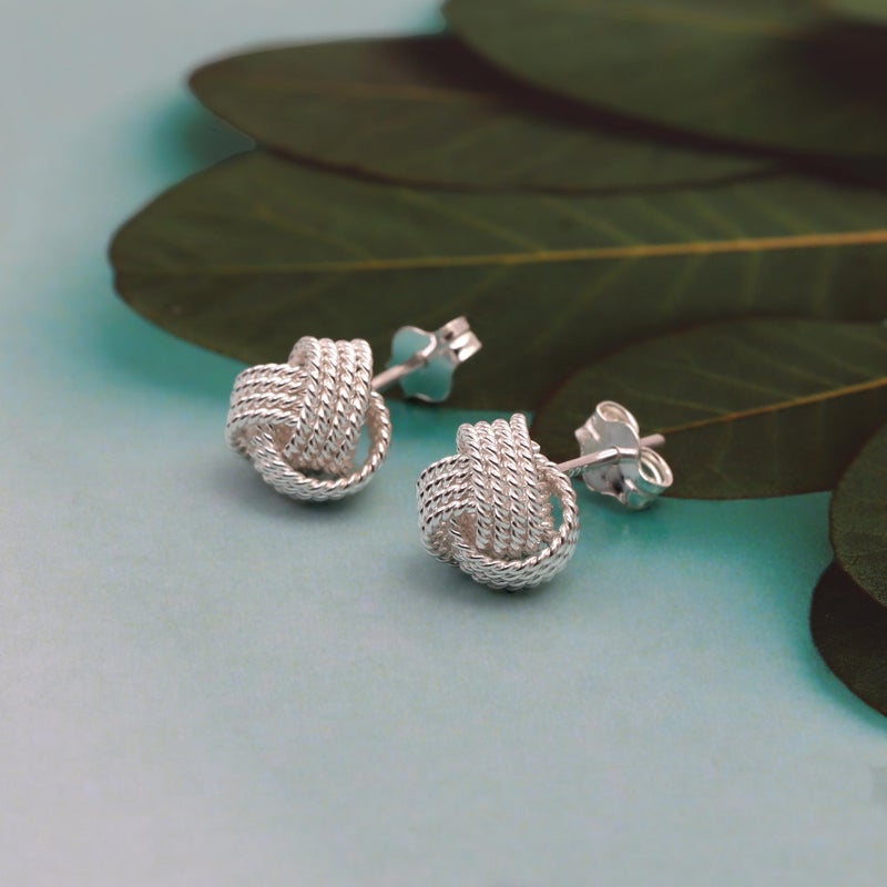 Lecalla 925 Sterling Silver Love-Knot Stud Earrings Jewelry Valentines Day Gifts Italian Design Diamond-Cut Twisted Wire Love Knot Earring For Women 8Mm - Image 4