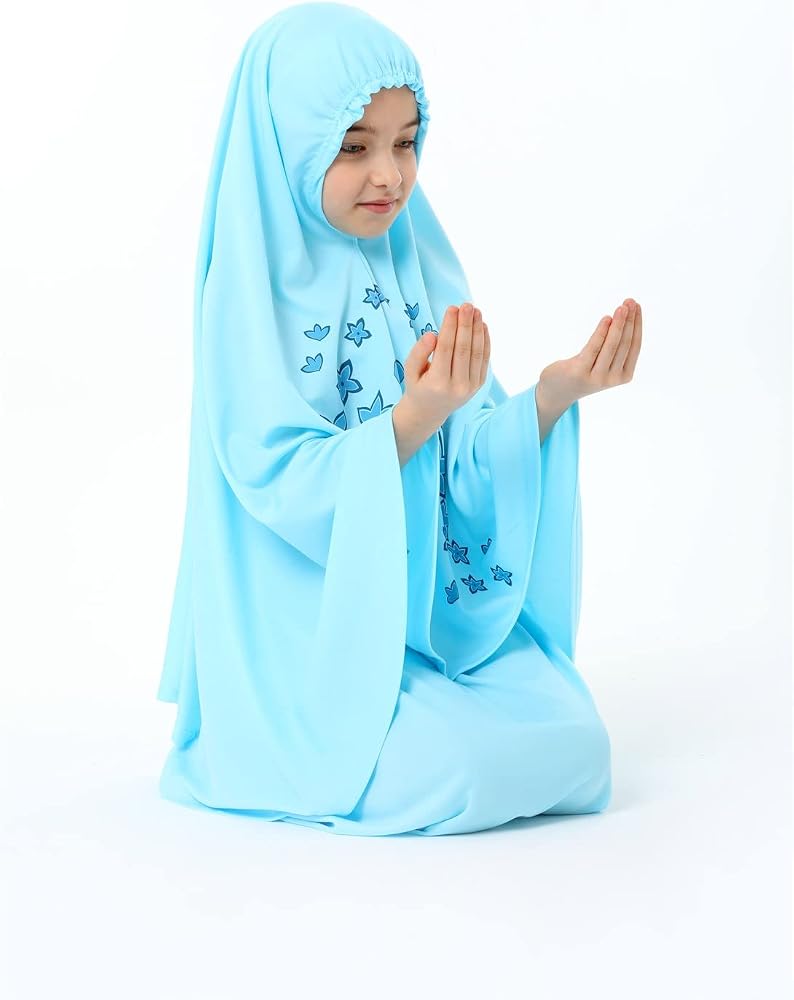 Elanesa  Girl's Prayer Dress with Star Printed Long Headscarf - Image 2