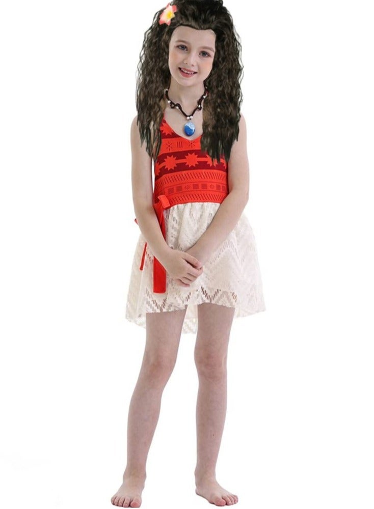 SYOSI Gilrs Moana Wig and Necklace Dress up Set Moana Halloween Costume Accessories Party Favors Christmas Gift for Girls - Image 4