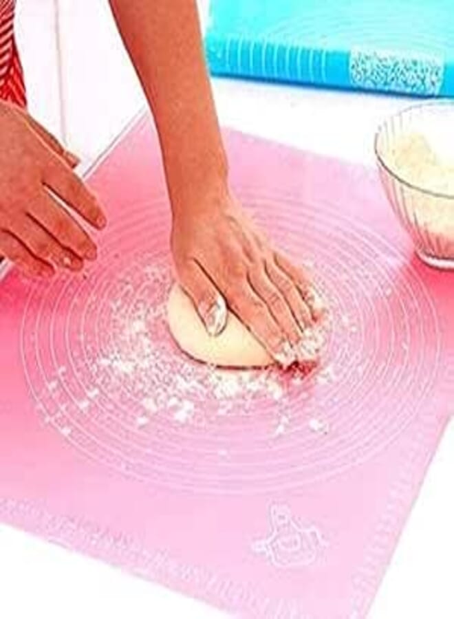 Large Size Baking Mat for Making Candy Fondant Paste Cake Decoration Clay with Gauges with Heat Resistant Liner and Reusable Candy Making Board (Pink)