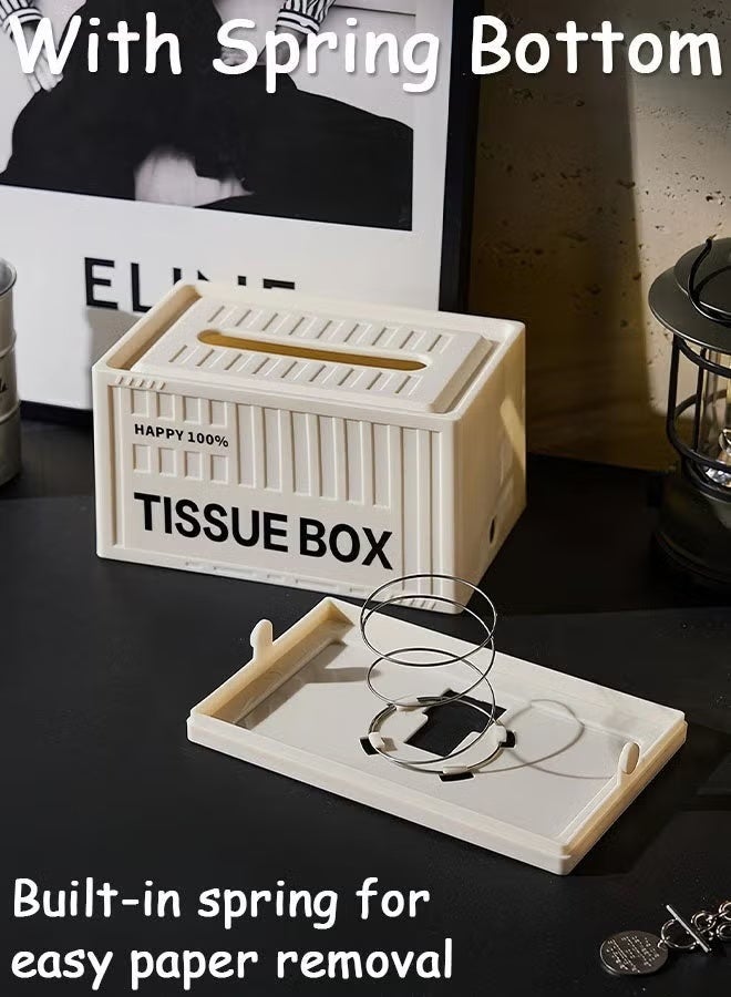 Comysubao Tissue Box Holder, Rectangle Facial Tissue Dispenser with Spring-Loaded Paper Organizer, Elegant Desktop Napkin Holder for Living Room, Kitchen, Dining Table, Bathroom & Toilet, White - Image 5