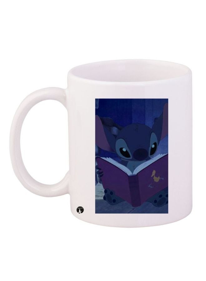 RYN Cartoon Printed Ceramic Coffee Mug White/Blue/Purple 11ounce