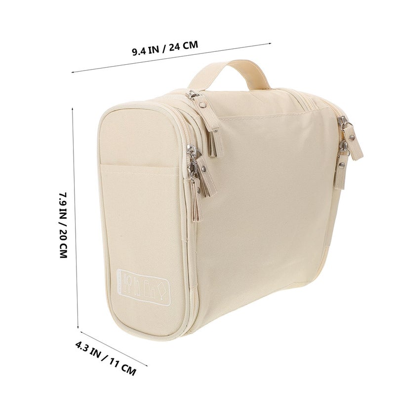 Large Waterproof Hanging Toiletry Bag Portable Cosmetic Organizer For Travel Camping Beige - Image 3