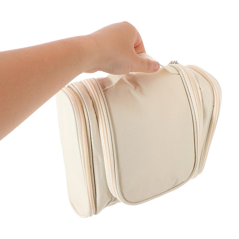 Large Waterproof Hanging Toiletry Bag Portable Cosmetic Organizer For Travel Camping Beige - Image 5