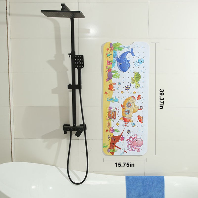 Kids Non-Slip Bathtub Mat, 40 x 16 Inch Extra Long Baby Bath Mat, Cartoon Floor Mat for Bathroom Tub with Drain Holes - Image 2