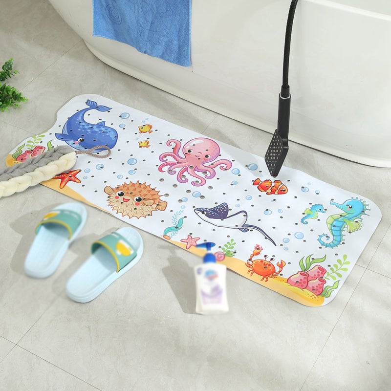 Kids Non-Slip Bathtub Mat, 40 x 16 Inch Extra Long Baby Bath Mat, Cartoon Floor Mat for Bathroom Tub with Drain Holes - Image 4