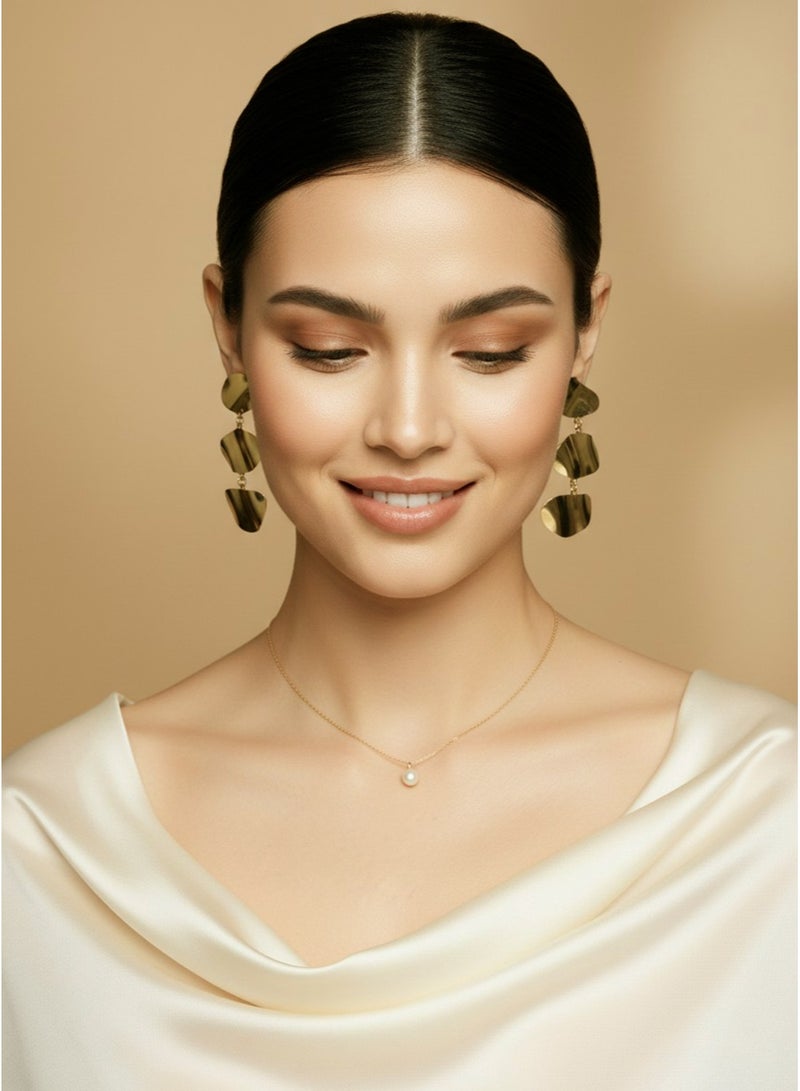 Julia Store 18K Gold Plated Stainless Steel Aesthetic Exquisite Luxury Romantic Elegant Dainty Gold Cute Trendy Minimalist Charm Elegant Vintage Hammered Long Dangle Earrings Jewelry - Image 5