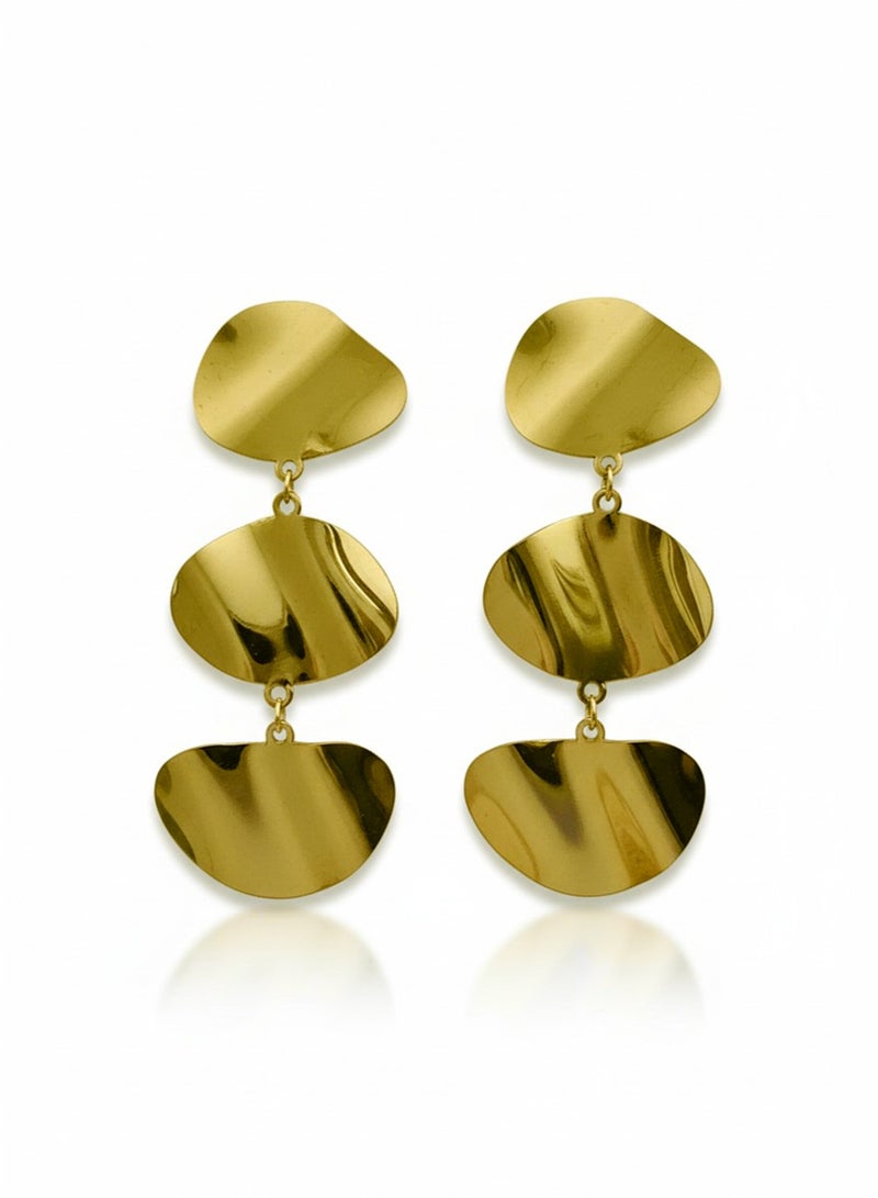 Julia Store 18K Gold Plated Stainless Steel Aesthetic Exquisite Luxury Romantic Elegant Dainty Gold Cute Trendy Minimalist Charm Elegant Vintage Hammered Long Dangle Earrings Jewelry - Image 1