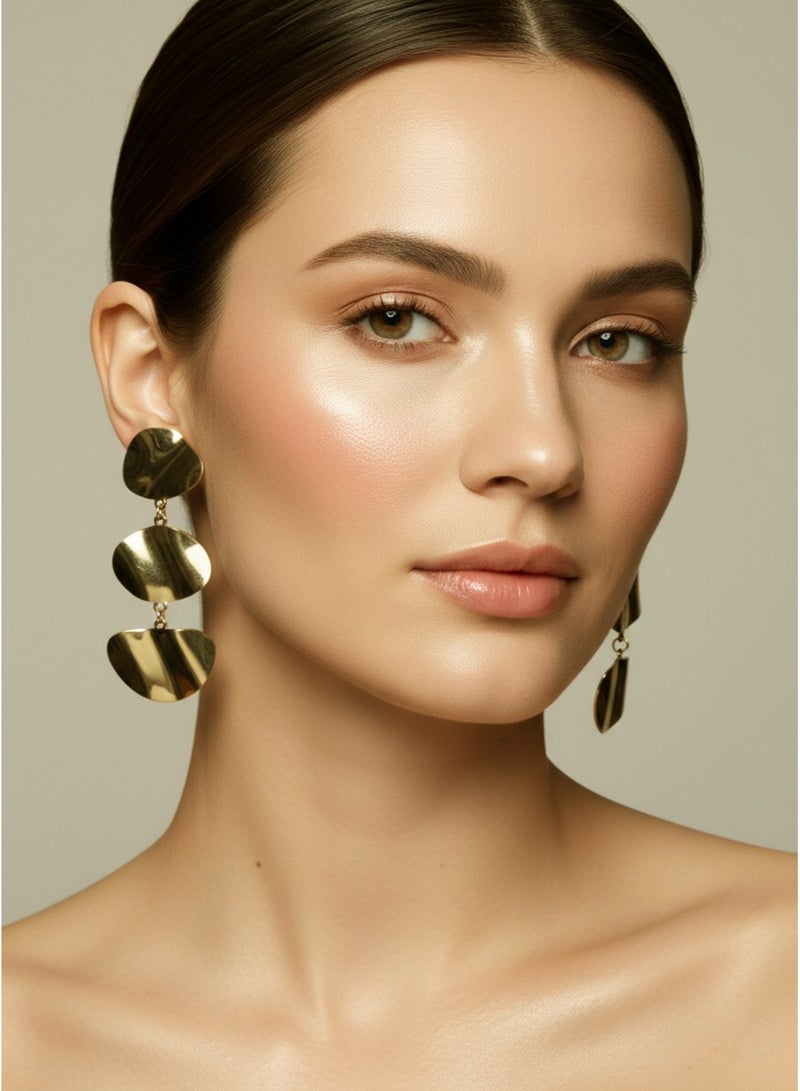 Julia Store 18K Gold Plated Stainless Steel Aesthetic Exquisite Luxury Romantic Elegant Dainty Gold Cute Trendy Minimalist Charm Elegant Vintage Hammered Long Dangle Earrings Jewelry - Image 4