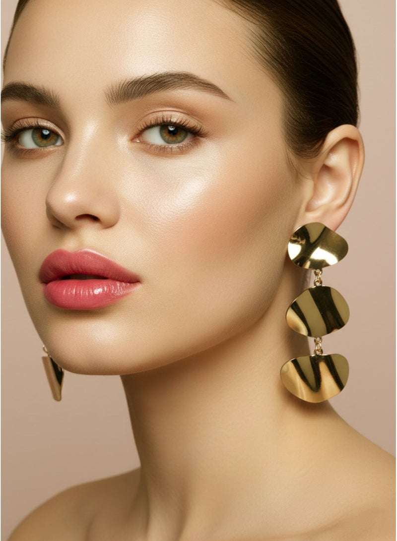 Julia Store 18K Gold Plated Stainless Steel Aesthetic Exquisite Luxury Romantic Elegant Dainty Gold Cute Trendy Minimalist Charm Elegant Vintage Hammered Long Dangle Earrings Jewelry - Image 2