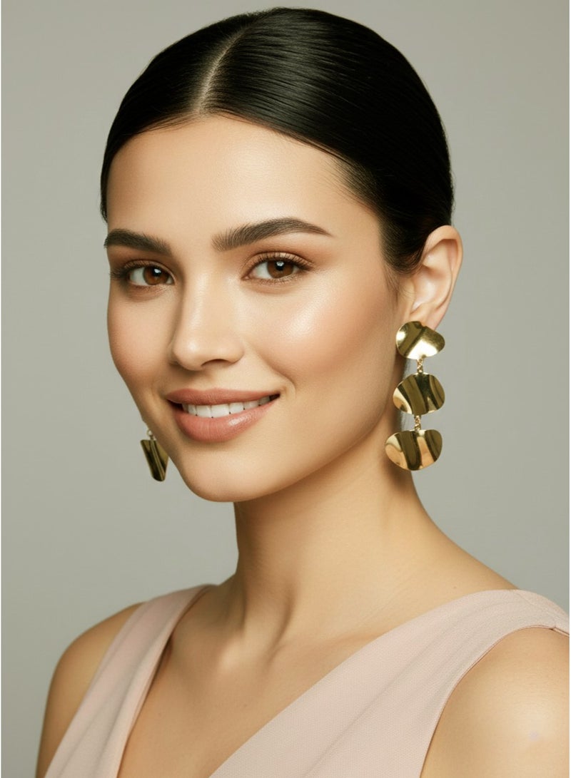 Julia Store 18K Gold Plated Stainless Steel Aesthetic Exquisite Luxury Romantic Elegant Dainty Gold Cute Trendy Minimalist Charm Elegant Vintage Hammered Long Dangle Earrings Jewelry - Image 3