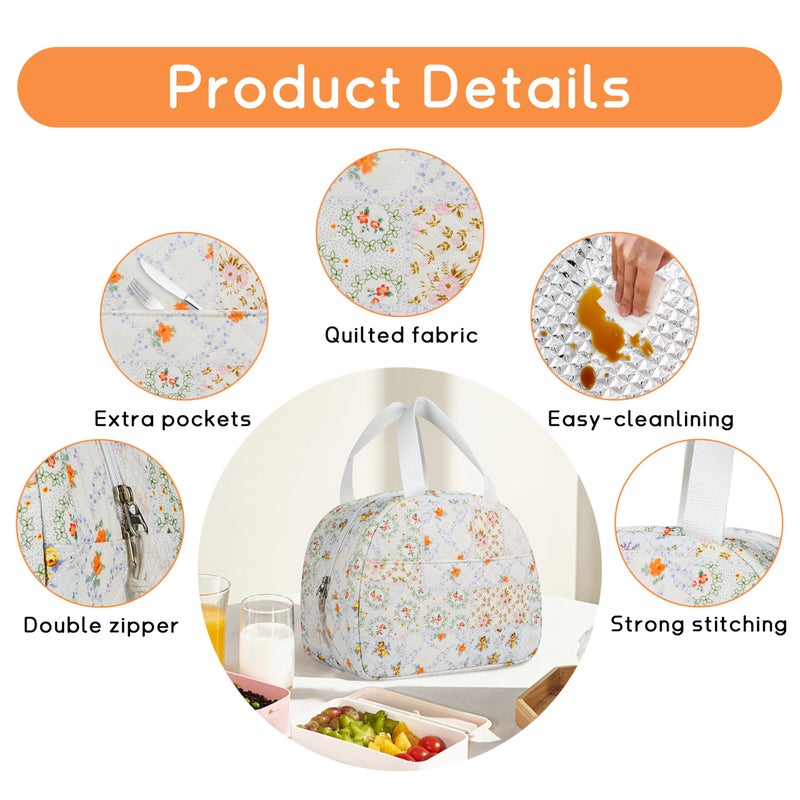 GISMTR Lunch Bag for Women Insulated Lunch Box Cute Quilted Lunch Tote Bags Reusable Large Capacity Cooler Bag for Travel Work Picnic - Image 5