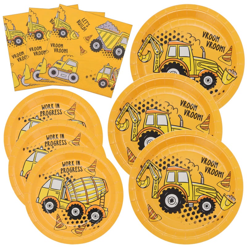 DYLIVeS 60 Pcs Construction Birthday Party Plates and Napkins Kit, Construction Theme Tableware Set Dump Truck Party Table Decorations Supplies, Disposable 9'' and 7'' Paper Plates, Napkins, Serves 20 - Image 1