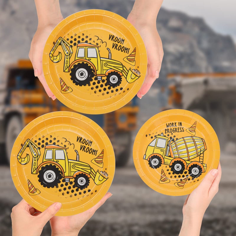 DYLIVeS 60 Pcs Construction Birthday Party Plates and Napkins Kit, Construction Theme Tableware Set Dump Truck Party Table Decorations Supplies, Disposable 9'' and 7'' Paper Plates, Napkins, Serves 20 - Image 5