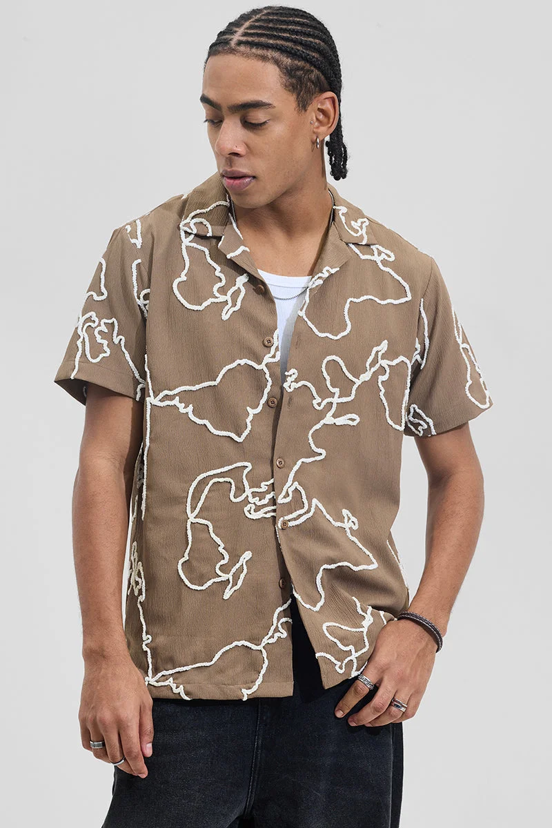 SNITCH Muted Brown Abstract Half Sleeve Boxy Shirt