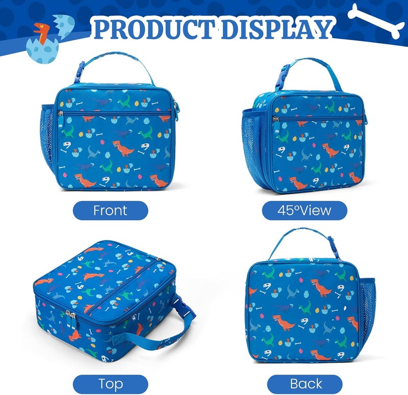 MEXS Lunch Bag for Kids, Insulated Lunch Box Girls Boys, Durable Lunch Tote(adjustable) with Water Bottle Holder/Water-resistant Lining, Toddler Lunch Picnic Cooler Bag for School Travel (Dinosaur) - Image 5