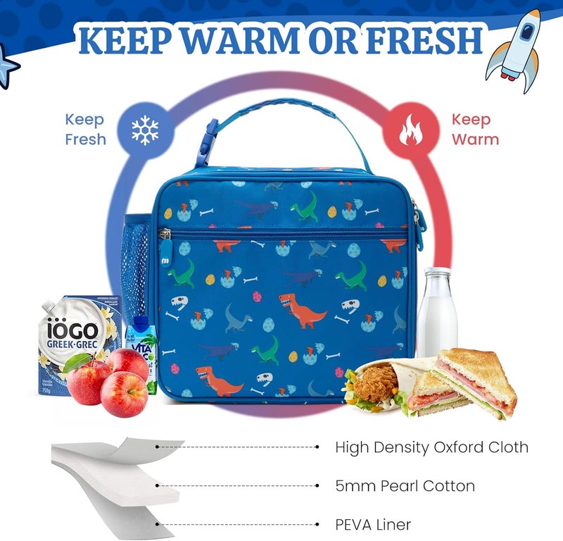 MEXS Lunch Bag for Kids, Insulated Lunch Box Girls Boys, Durable Lunch Tote(adjustable) with Water Bottle Holder/Water-resistant Lining, Toddler Lunch Picnic Cooler Bag for School Travel (Dinosaur) - Image 4