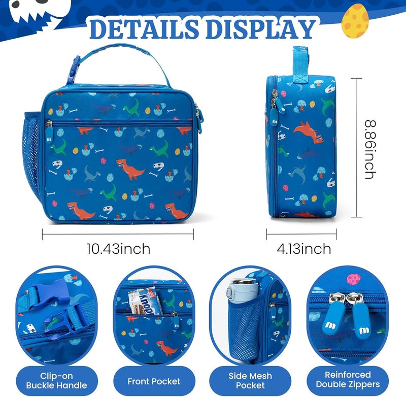 MEXS Lunch Bag for Kids, Insulated Lunch Box Girls Boys, Durable Lunch Tote(adjustable) with Water Bottle Holder/Water-resistant Lining, Toddler Lunch Picnic Cooler Bag for School Travel (Dinosaur) - Image 2
