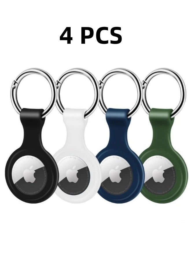 MJZ 4 Pack Protective Air Tag Case Waterproof Liquid Silicone for Apple Airtags Keychain Key Ring Anti Lost AirTag Tracker Holder Anti Scratch Air Tags Cover Loop Finder Items GPS Accessories