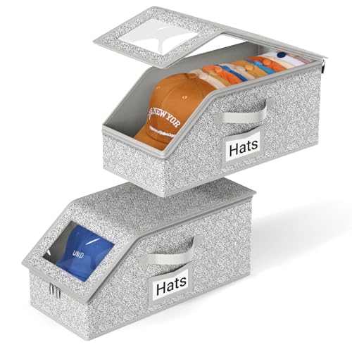 AOODA 2 PCS Stackable Hat Storage for Baseball Caps, Holds up to 24 Caps Hat Organizer for Closet, Sturdy Snapback Boxes for Men with Cardboard, Grey - Image 1