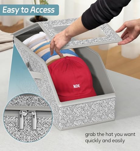 AOODA 2 PCS Stackable Hat Storage for Baseball Caps, Holds up to 24 Caps Hat Organizer for Closet, Sturdy Snapback Boxes for Men with Cardboard, Grey - Image 4