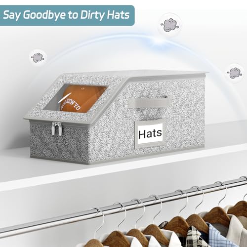 AOODA 2 PCS Stackable Hat Storage for Baseball Caps, Holds up to 24 Caps Hat Organizer for Closet, Sturdy Snapback Boxes for Men with Cardboard, Grey - Image 5