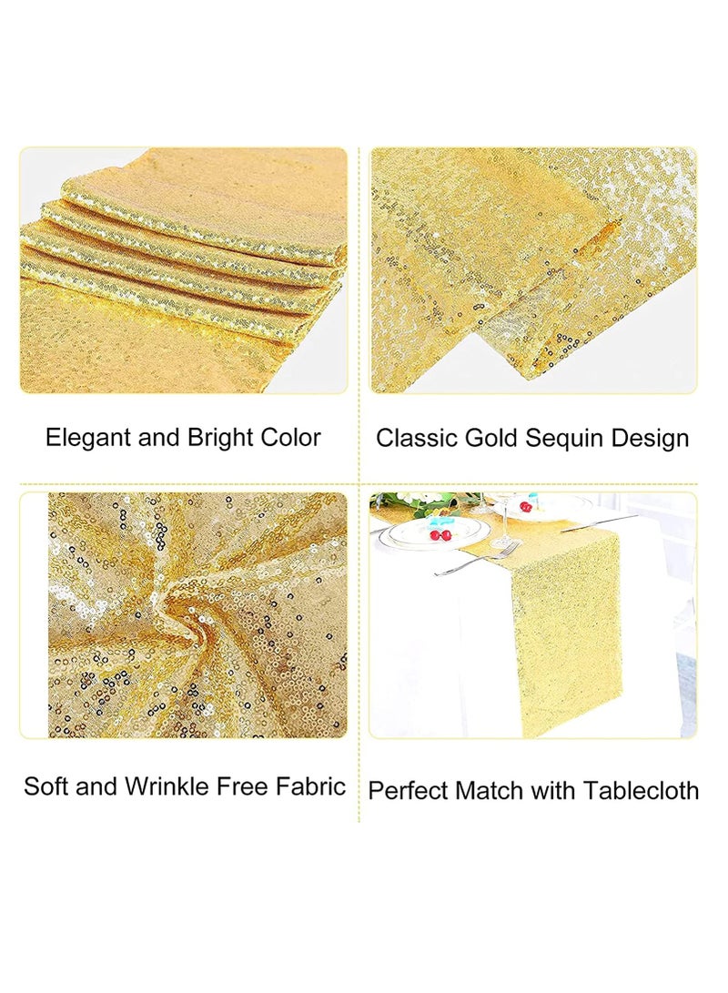 SOLARAE Black Tablecloth Gold Sequin Table Runner Set, Black and Gold Party Decorations, Rectangle Table Cover Plastic Table Cloths for Parties, Gold Table Runners, for Graduation Birthday Anniversary - Image 4