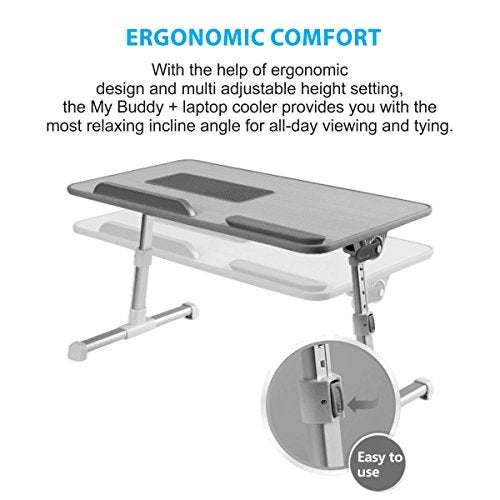 Portronics Aluminium My Buddy Plus Adjustable Laptop Table with Built-in USB Cooling Fan, Foldable Legs, Adjustable Angle for Home, Office, Working, Gaming & Writing(Grey), 52cm, 30cm - Image 4