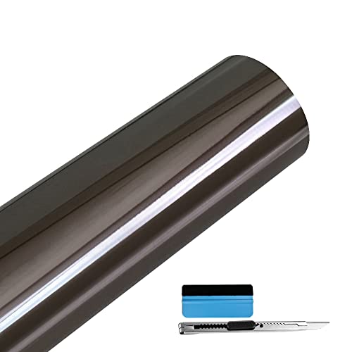 LZLRUN لاصق سيارة لزيرون 1 قدم × 5 أقدام من الفينيل المرآة الكروم (رمادي، 1 قدم × 5 أقدام) - Image 1