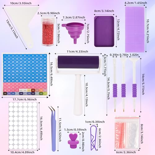 MERATIA Diamond Painting Storage Container, Diamond Art Kits for Adults Stackable Bead Organizer with Carrying Handle, Craft Storage Box with Accessories (Purple-10 Square+30 Round Bottles) - Image 5