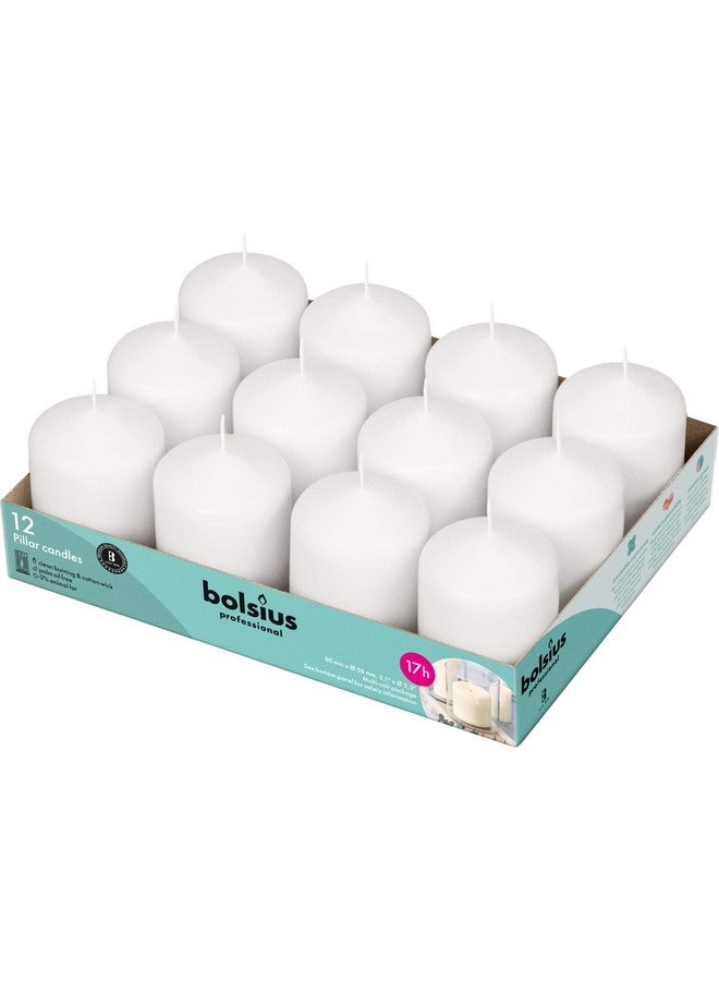 BOLSIUS 12 White Pillar Candles Bulk - 2.3 x 3 inch Candle Set - 17 Hours Clean Burning - No Palm Oil - 0% Animal Fat - Premium European Quality - Wedding, Party, Dinner & Emergency Candles - Image 1