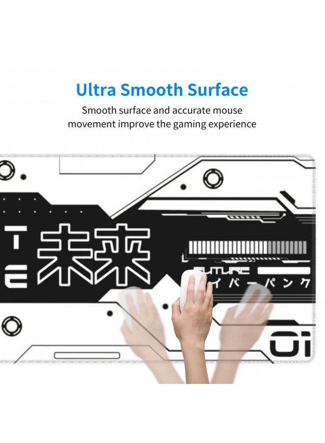 MOLIAN Black and White Future Gaming Mouse Pad XL, Large Non Slip Rubber Mousepad, Stitched Edges Desk Pad, Long Extended Mice Pad,31.5'' X 11.8'' - Image 4