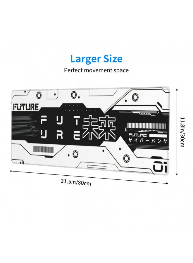 MOLIAN Black and White Future Gaming Mouse Pad XL, Large Non Slip Rubber Mousepad, Stitched Edges Desk Pad, Long Extended Mice Pad,31.5'' X 11.8'' - Image 2