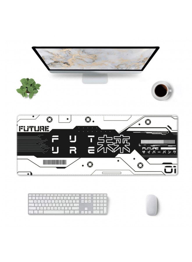 MOLIAN Black and White Future Gaming Mouse Pad XL, Large Non Slip Rubber Mousepad, Stitched Edges Desk Pad, Long Extended Mice Pad,31.5'' X 11.8'' - Image 1