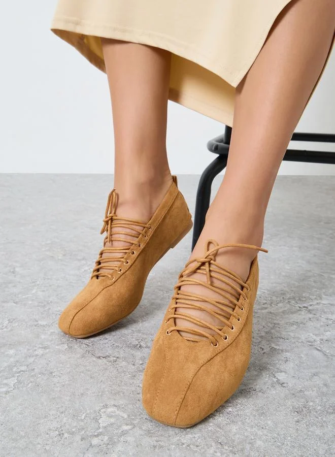 Styli Plain Lace Vamp Ballerina Shoes with Back Pull Tab