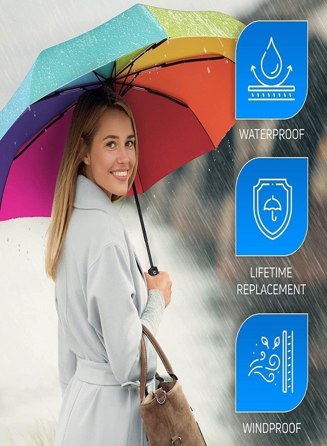 CARTIFY Foldable Auto Open/Close 8 Ribs 8 colors Rainbow Umbrellas Safety Night Reflective Strip, Automatic Open & Close Travel Compact Winproof Umbrella 3 Fold with Auto Open and Close - Image 4