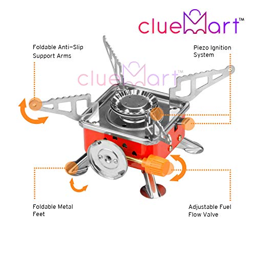 Cluemart Gas Stove Camping Stove Folding Furnace 2800W Outdoor Stove Picnic Cooking Gas Burners Backpacking Furnace Butane, Red,Aluminium - Image 2