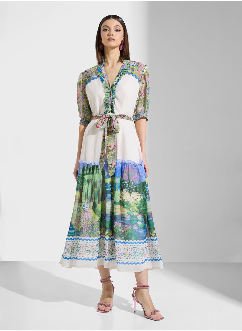 Hope & Ivy - Scenic Print Midi Shirt Dress - Image 1