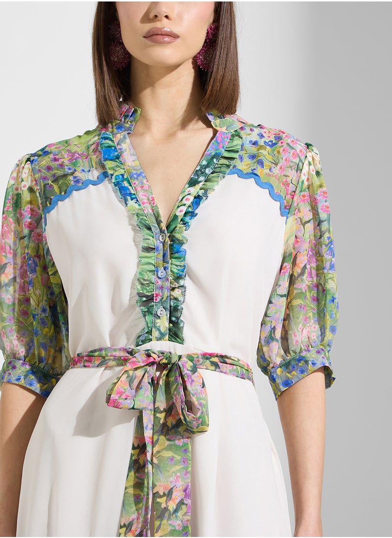 Hope & Ivy - Scenic Print Midi Shirt Dress - Image 1