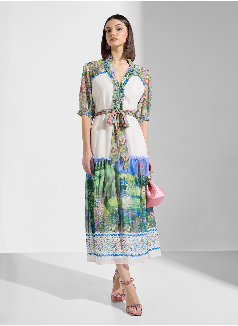 Hope & Ivy - Scenic Print Midi Shirt Dress - Image 1