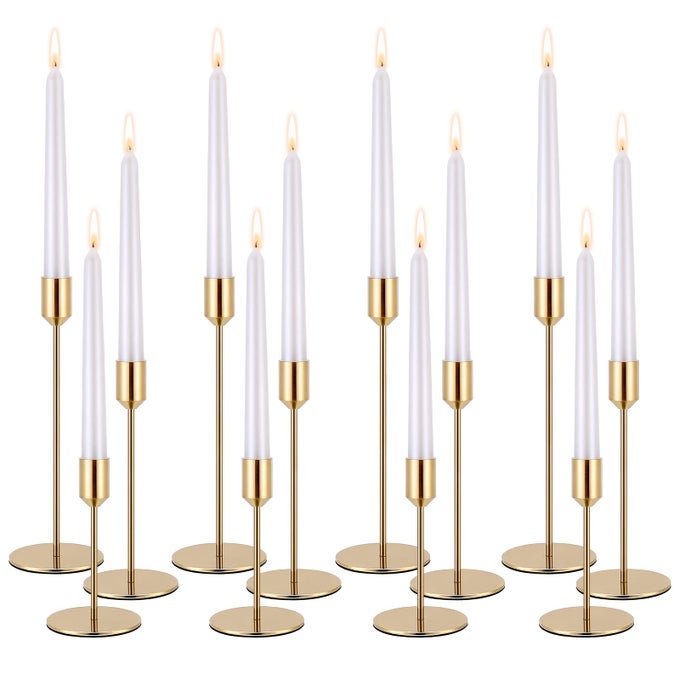 SET OF 12 CANDLE STICK CANDLE HOLDER GOLD CANDLESTICK HOLDERS METAL TAPER CANDLE HOLDERS FOR WEDDING TABLES CENTERPIECES CANDLELIGHT DINNER HOME DECORCANDLES NOT INCLUDE