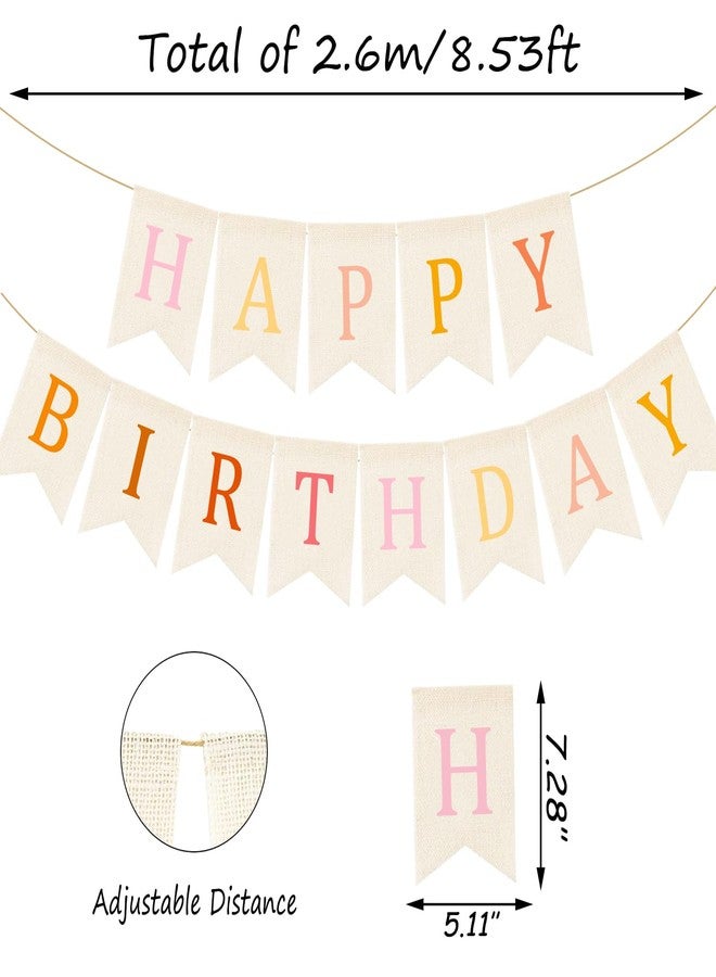 Doumeny Happy Birthday Burlap Banner Pink Boho Birthday Bunting Garland Bohemian Sign Flag White Birthday Hanging Banner Pastel Decor for Home Mantel Fireplace Nursery Party Backdrop - Image 2