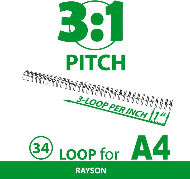 RAYSON 3:1 Double Loop Wire Binding Rings - 100pcs/Box, 9.5mm, 34 Loops, Durable Metal, Compatible with Square/Round Holes - Image 4