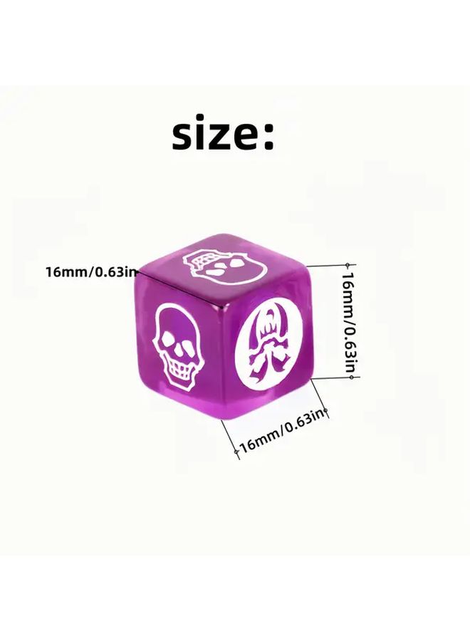 6 Pack 16mm Transparent Purple 6 Sided Skull Dice Handmade Game Accessory - Image 2