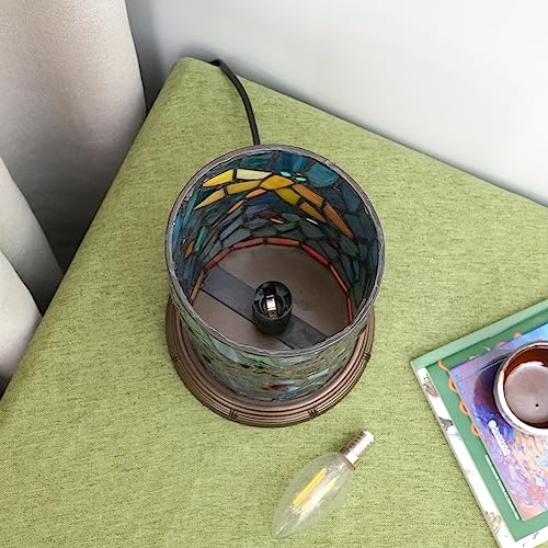 Blivuself Tiffany lamp Stained Glass Table lamp Teal Dragonfly Style Bedroom Bedside Flower Vase Decor Green Small Night Light Mini Cute Kids Accent Unique LED Cottage Aesthetic Nightstand Cylinder Desk lamp - Image 5