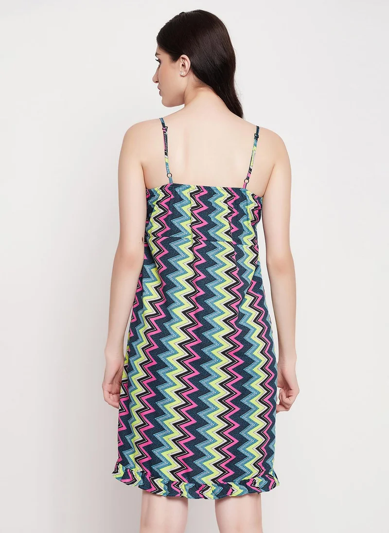 Clovia Multi Clovia Chevron Print Resort Wear Slip Dress in Multicolour with Ruffles - Crepe for Women | Best Price UAE
