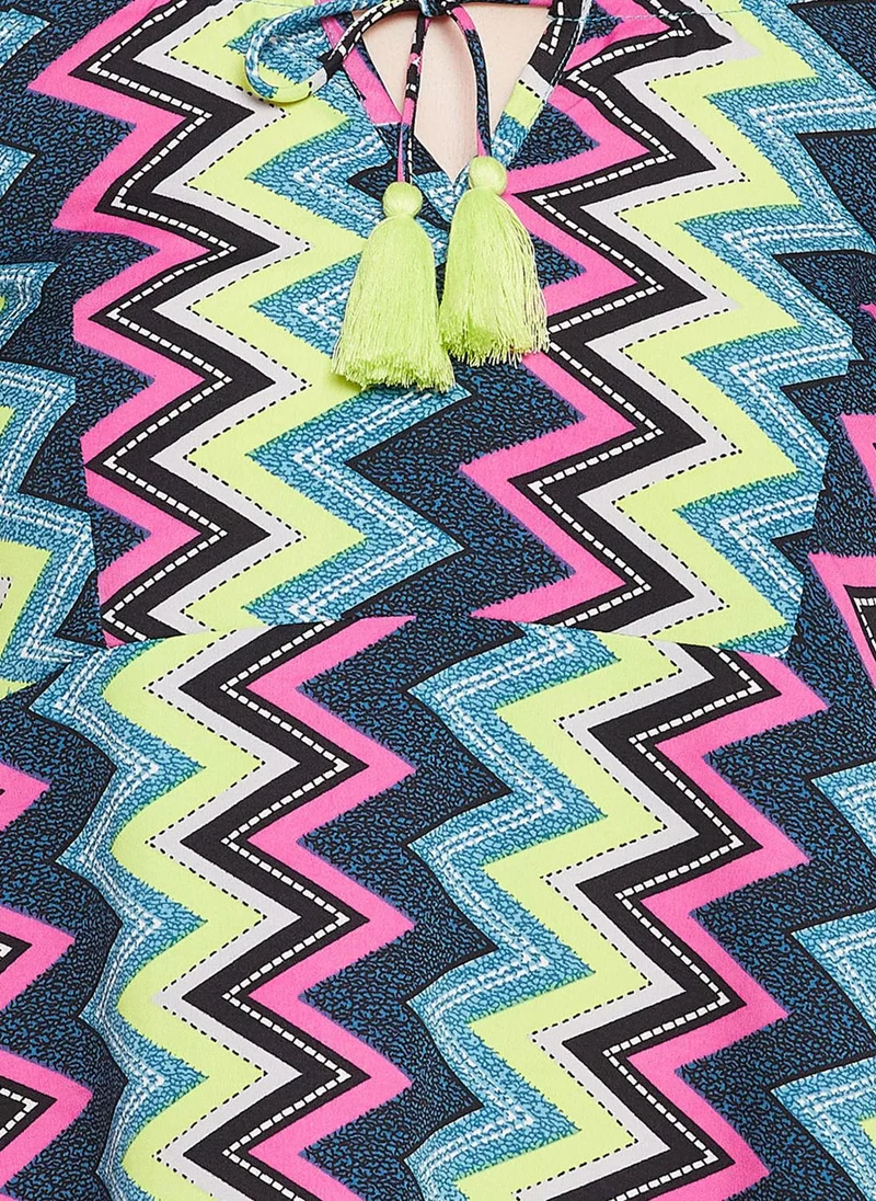 Clovia Multi Clovia Chevron Print Resort Wear Slip Dress in Multicolour with Ruffles - Crepe for Women | Best Price UAE